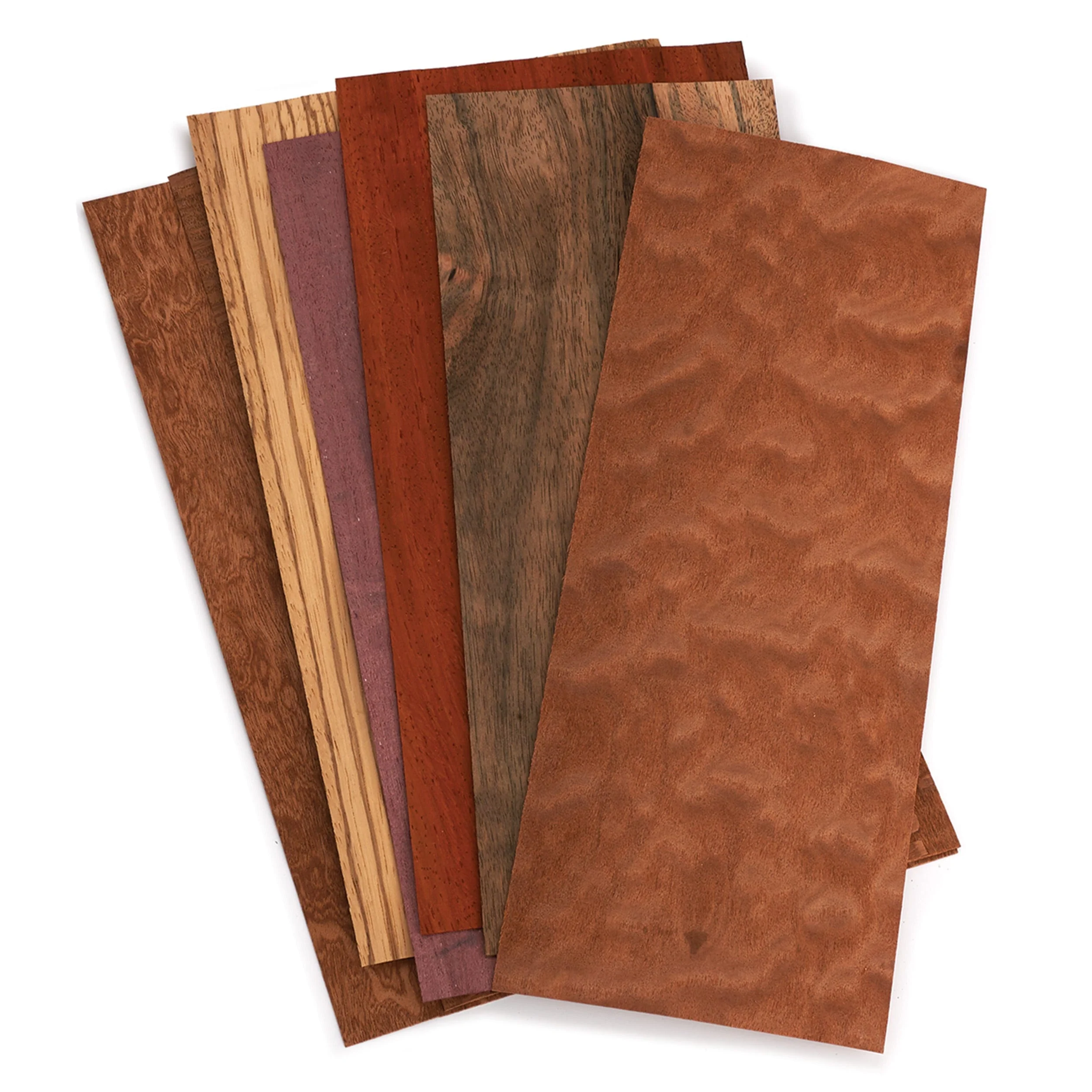 Exotic Wood Veneer Pack – 4-1/2″ to 7-1/2″ – Mixed Variety Exotic – 3 Square Feet