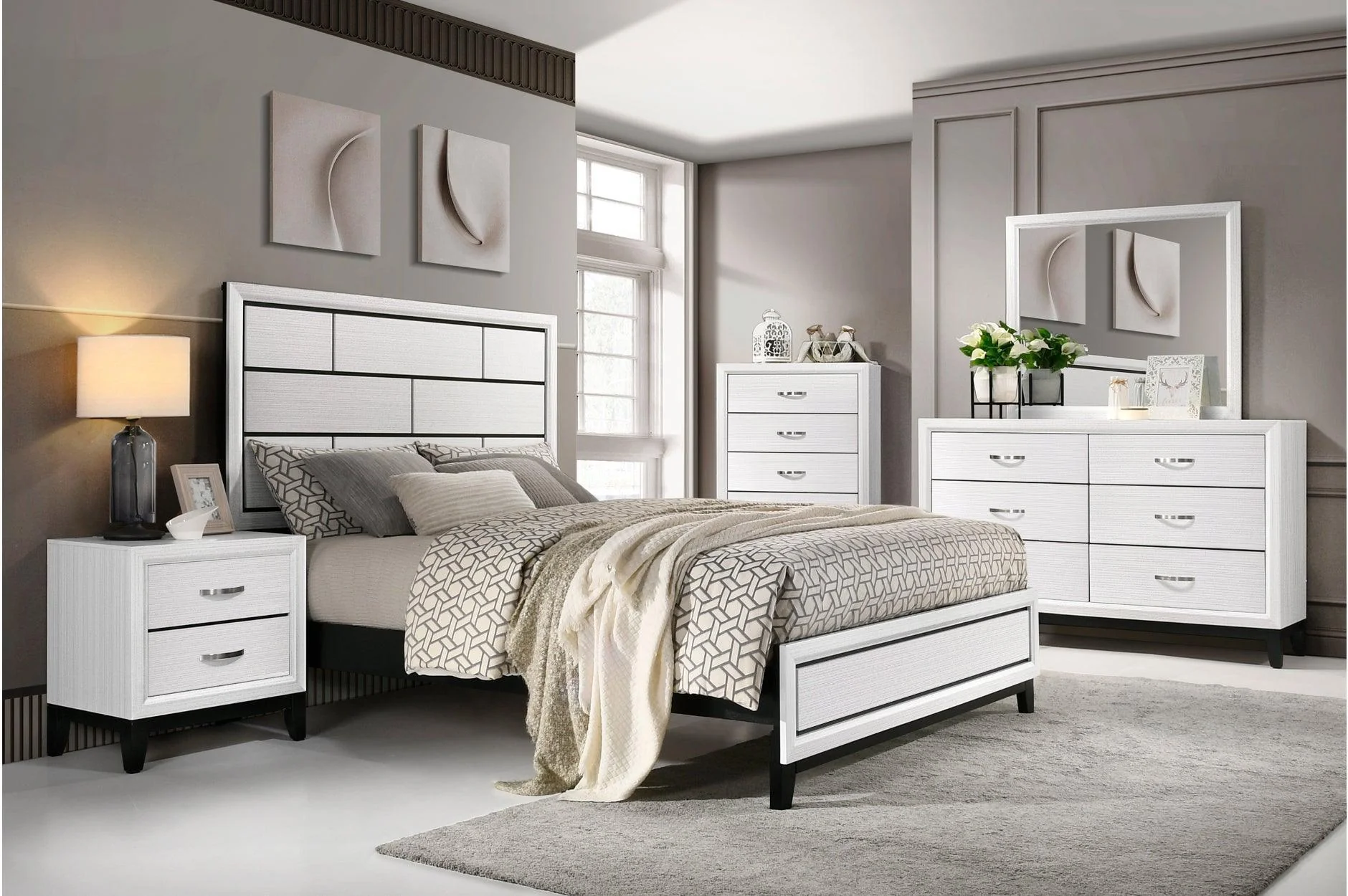 Davi White Panel Bedroom Set - Image 1