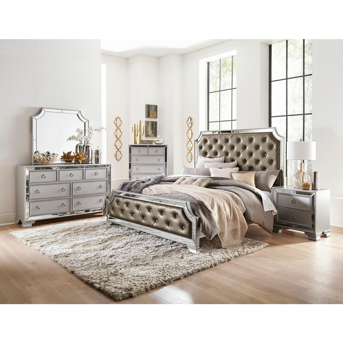 Avondale Gray Glass Faux Leather Tufted Panel Queen Bed - Image 3