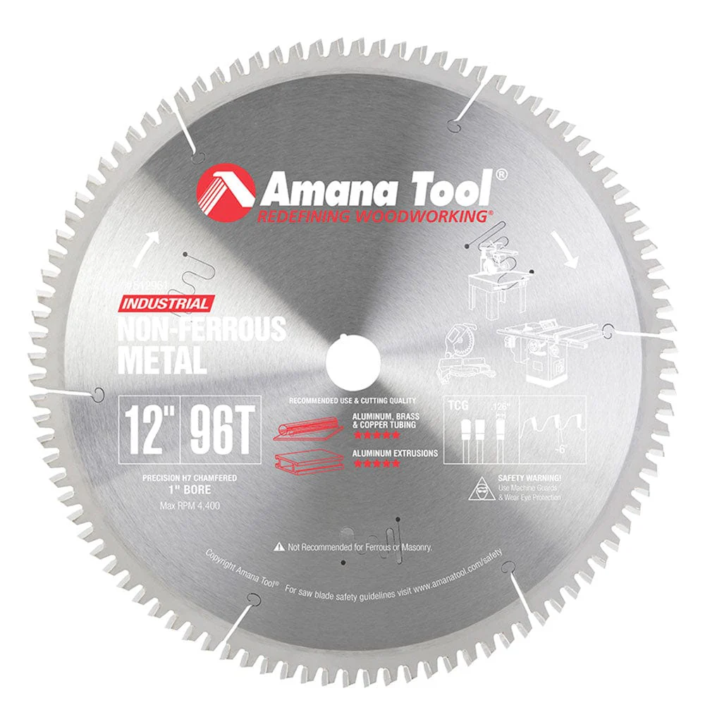 12″ X 96T Non Ferrous Blade, -6 Degree 1″ Bore, TCG