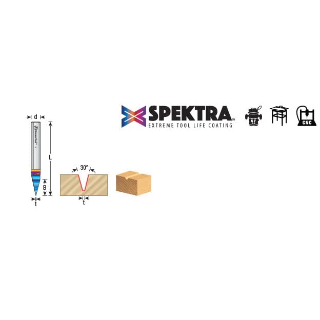 45771-K 30° Solid Carbide Engraving / Carving Router Bit, 0.005 Tip Width x 1/4 Inch Shank - Image 2