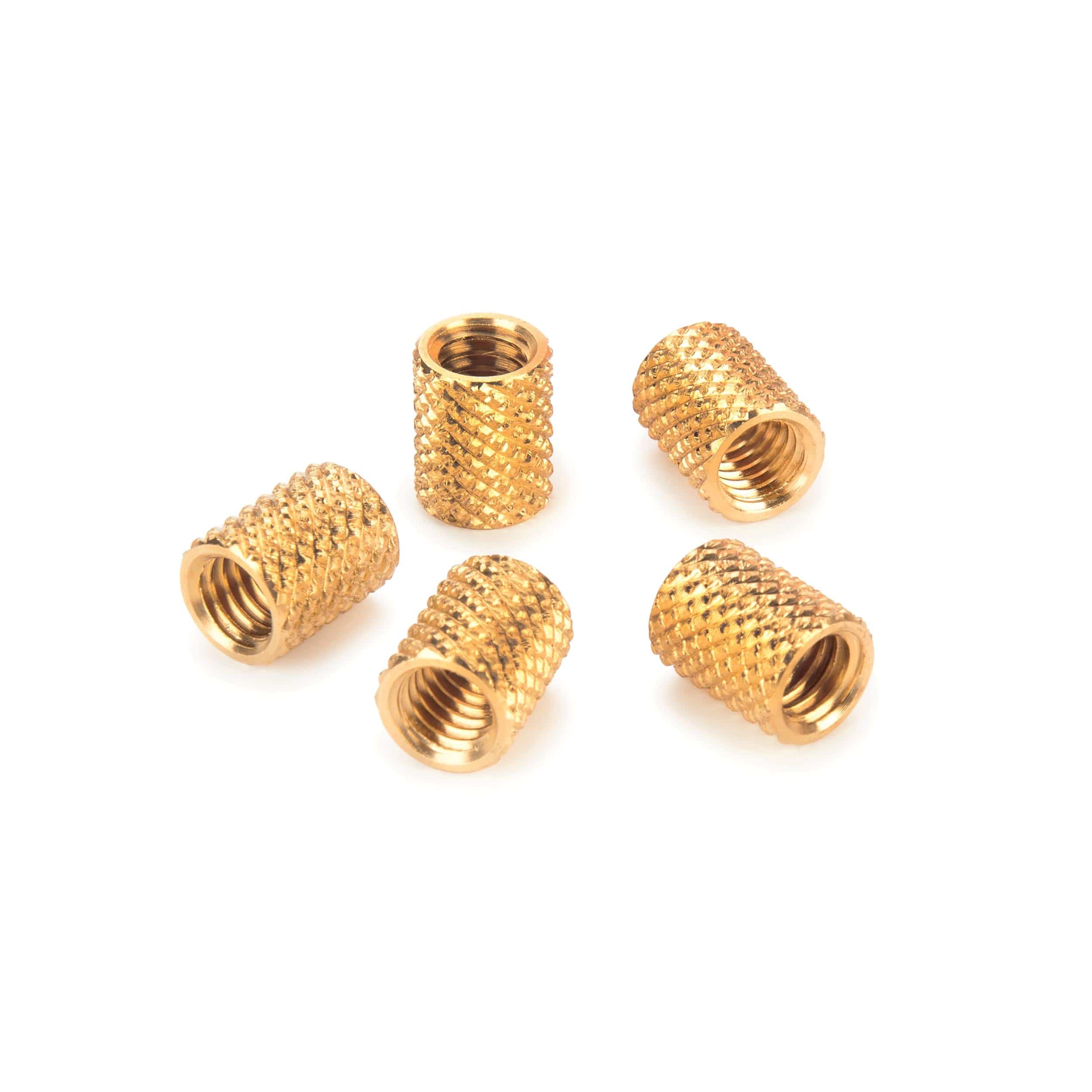 Knurled Brass Threaded Insert – 3/8″ x 16 TPI – 5 Piece