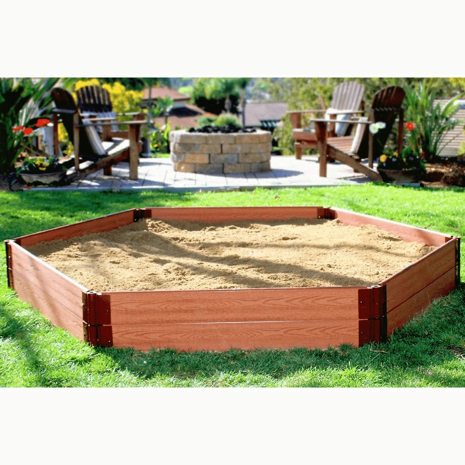 Classic Sienna 7' x 8' x 11" Composite Hexagon Sandbox Kit - 1" profile - Image 2