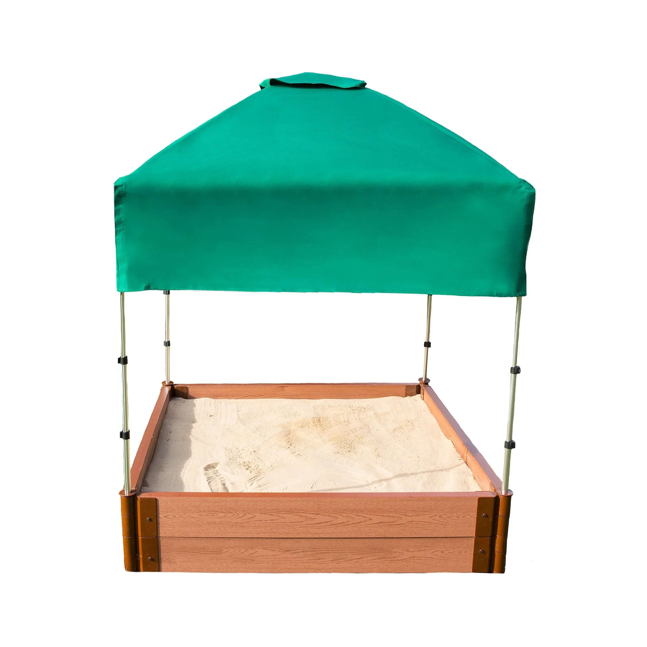 Classic Sienna 4′ x 4′ x 11″ Composite Square Sandbox Kit with Telescoping Canopy/Cover – 2″ profile