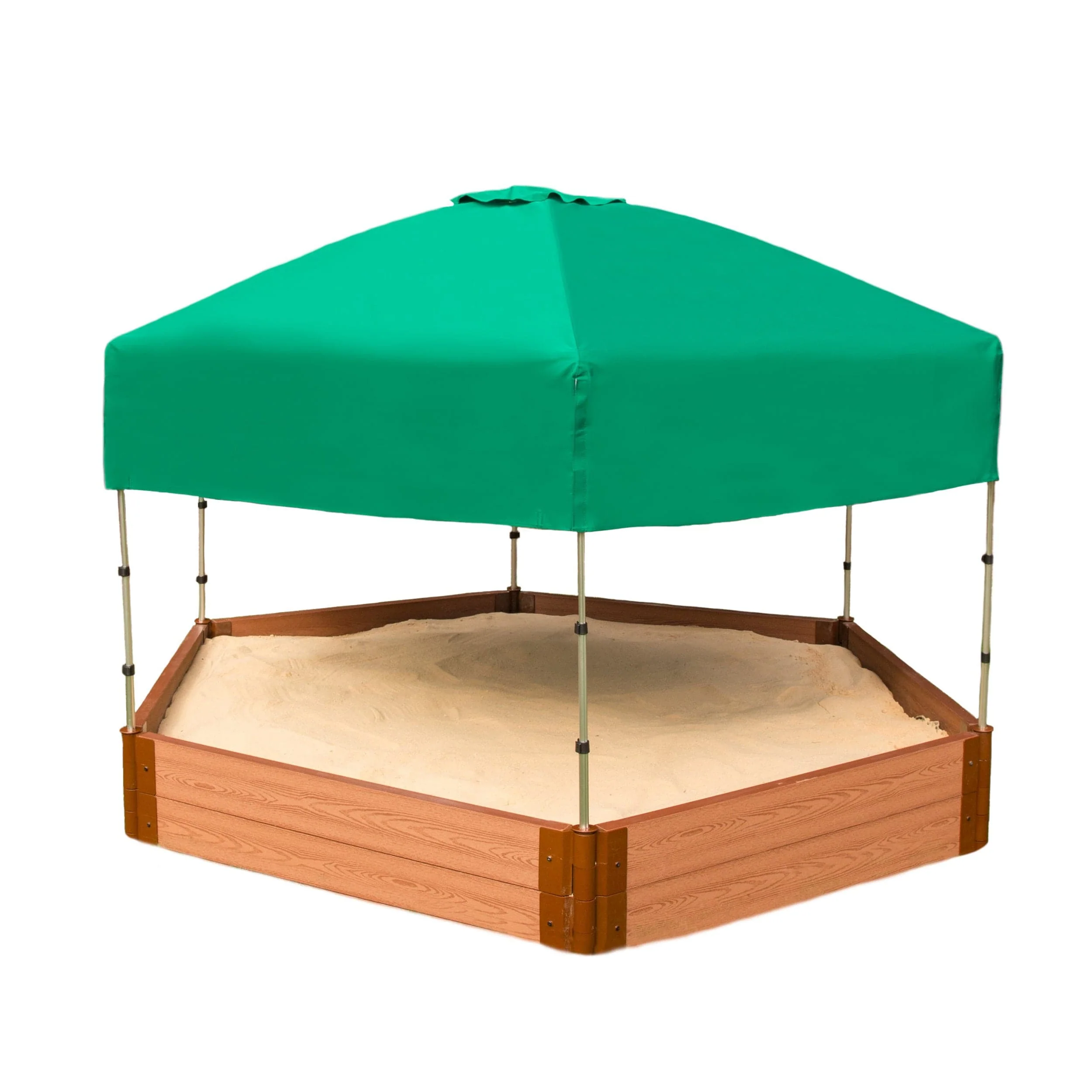 Classic Sienna 7′ x  8′ x 11″ Composite Hexagon Sandbox Kit with Telescoping Canopy/Cover – 2″ profile