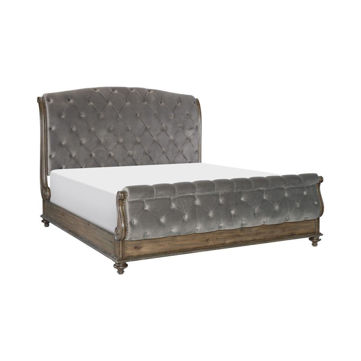 Rachelle Gray Velvet Fabric Tufted Sleigh King Bed - Image 2