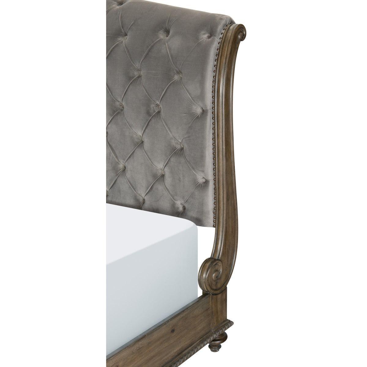 Rachelle Gray Velvet Fabric Tufted Sleigh Queen Bed - Image 3