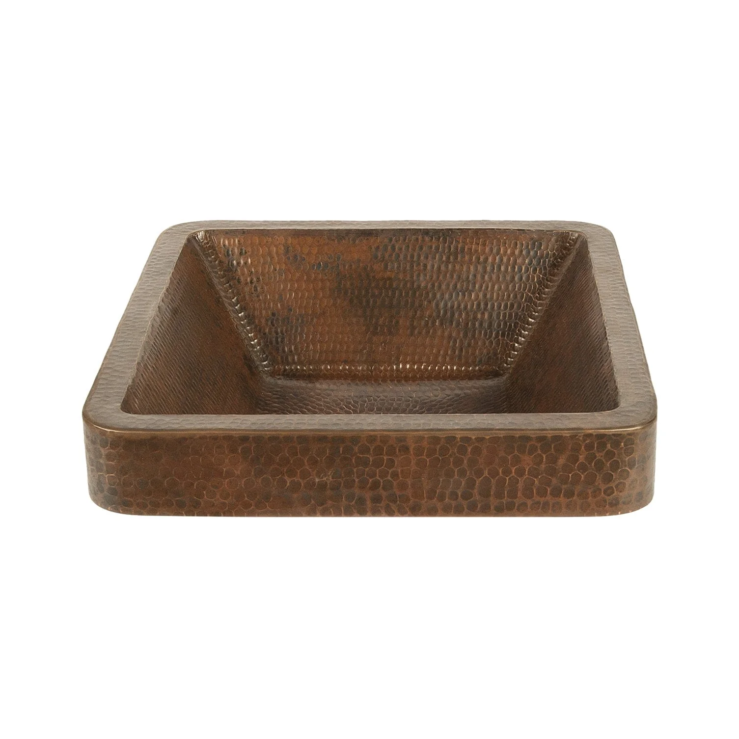15″ Square Skirted Vessel Hammered Copper Sink
