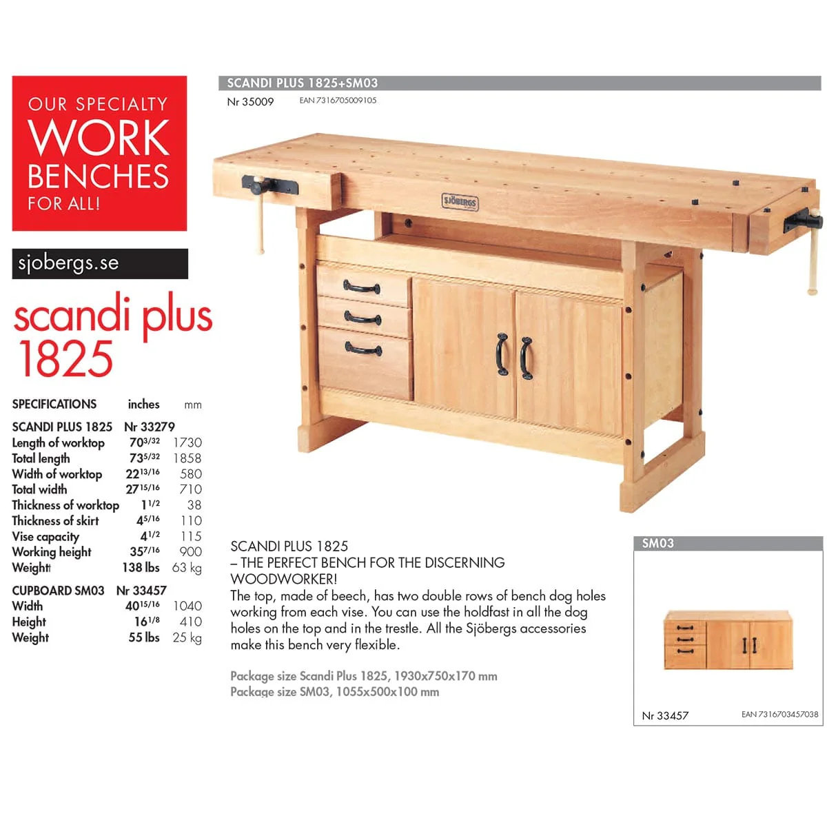 Scandi Plus 1825 Workbench with SM03 Storage Cabinet and Accessory Kit - Image 2