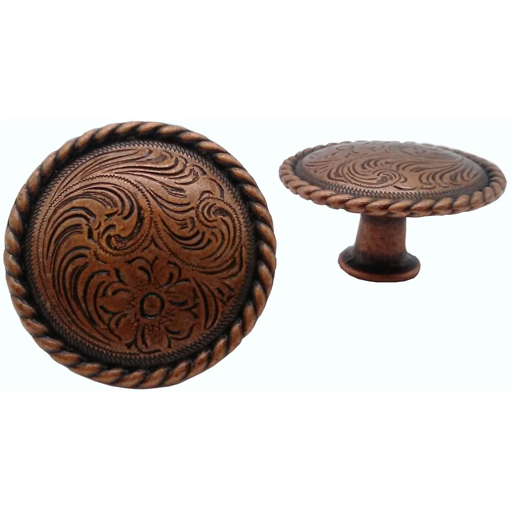 Engraved Flower Knob, Copper Oxide - Image 1