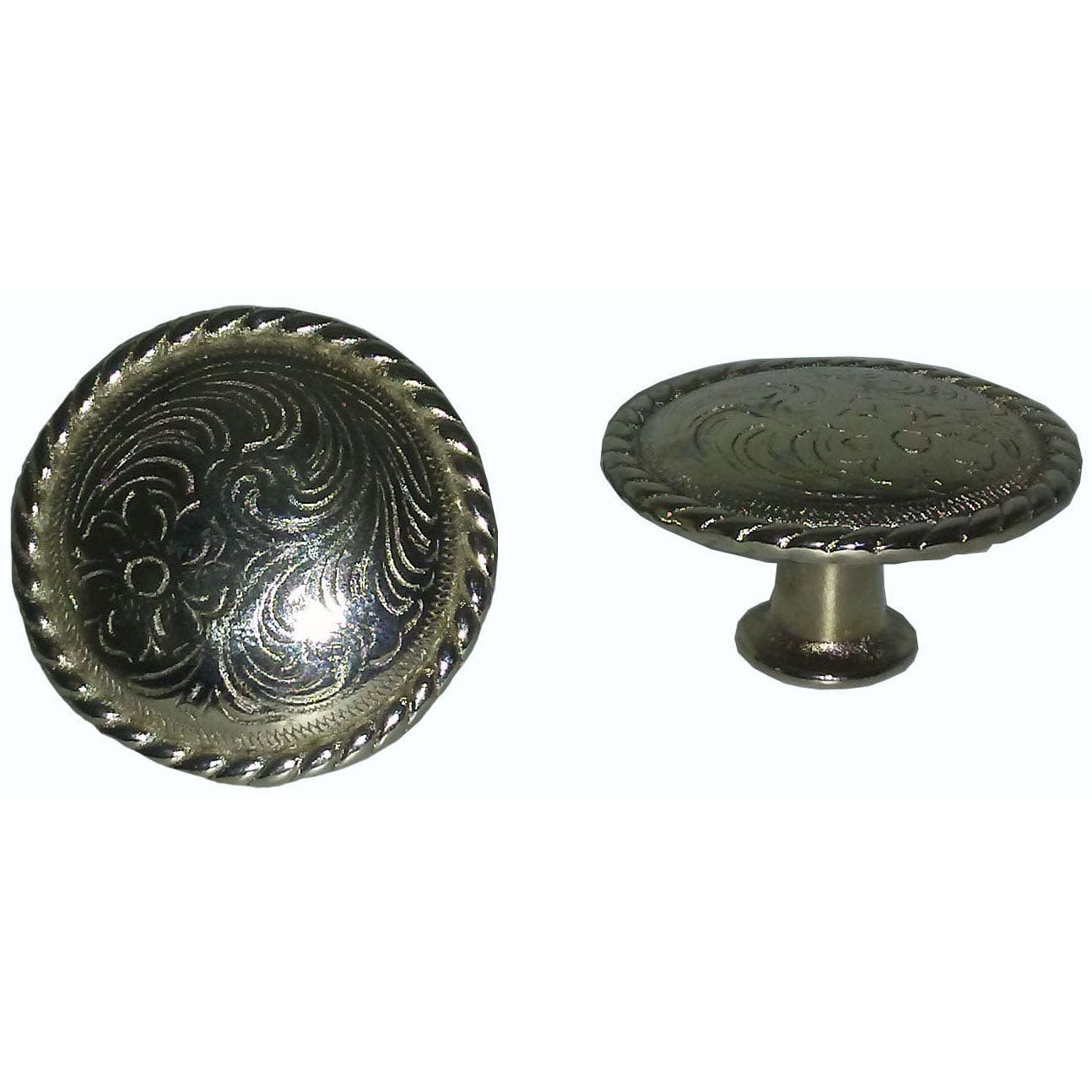 Engraved Flower Knob, Nickel - Image 1