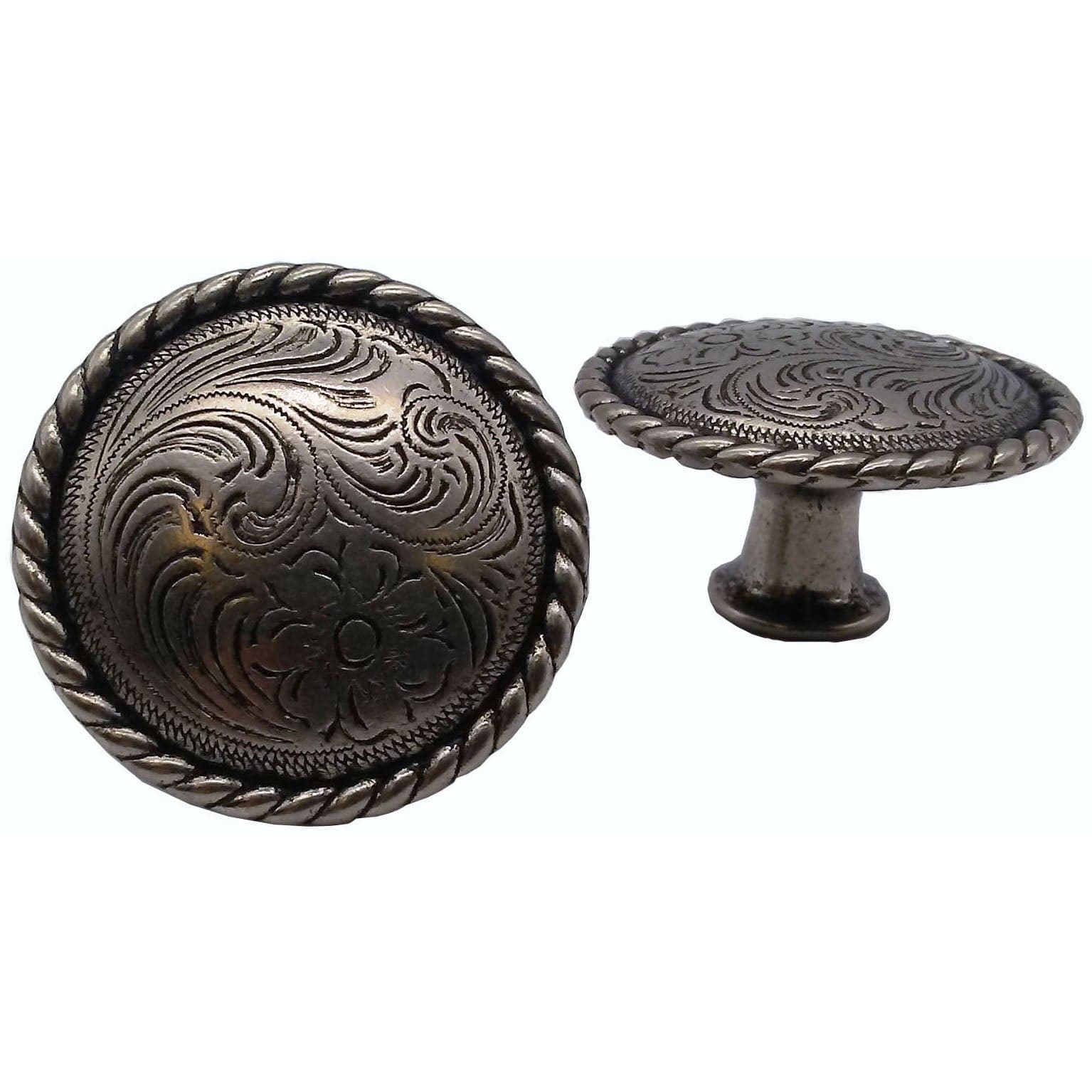 Engraved Flower Knob, Nickel Oxide - Image 1