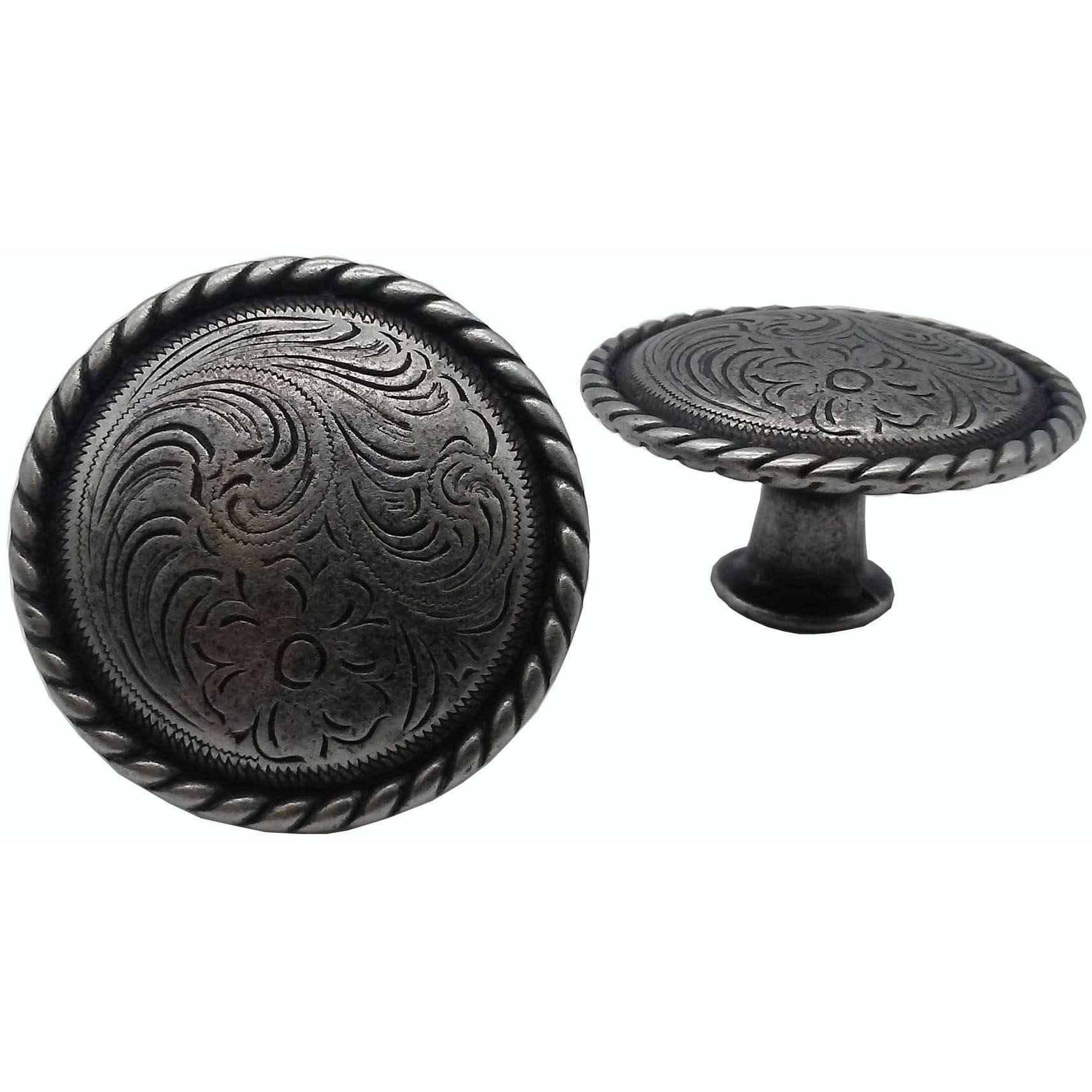 Engraved Flower Knob, Pewter Oxide - Image 1