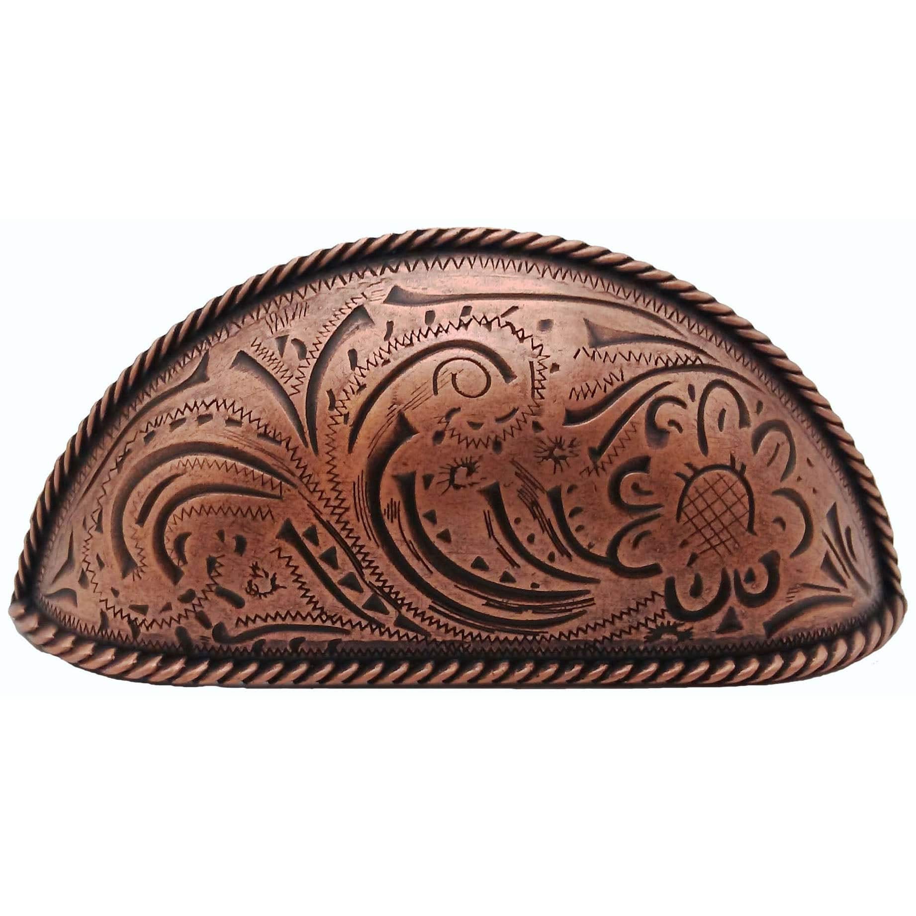 Engraved Flower Cup Pull, Copper Oxide - Image 1