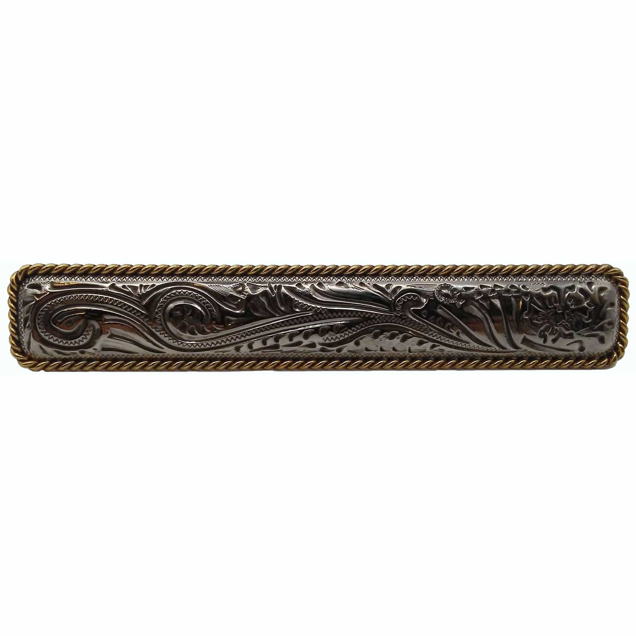 Large Engraved Flower Pull, Old Silver/Gold - Image 1