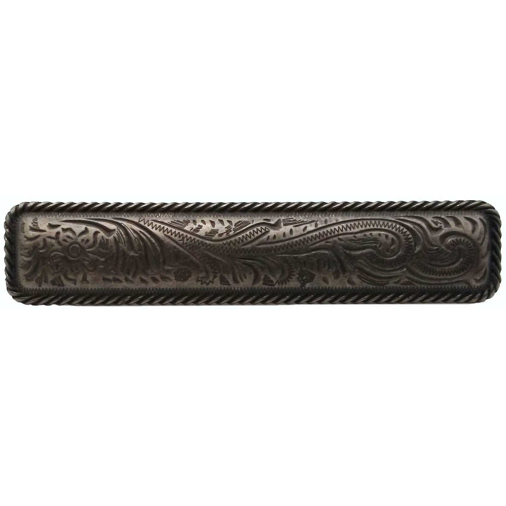 Small Engraved Flower Pull, Pewter Oxide - Image 1
