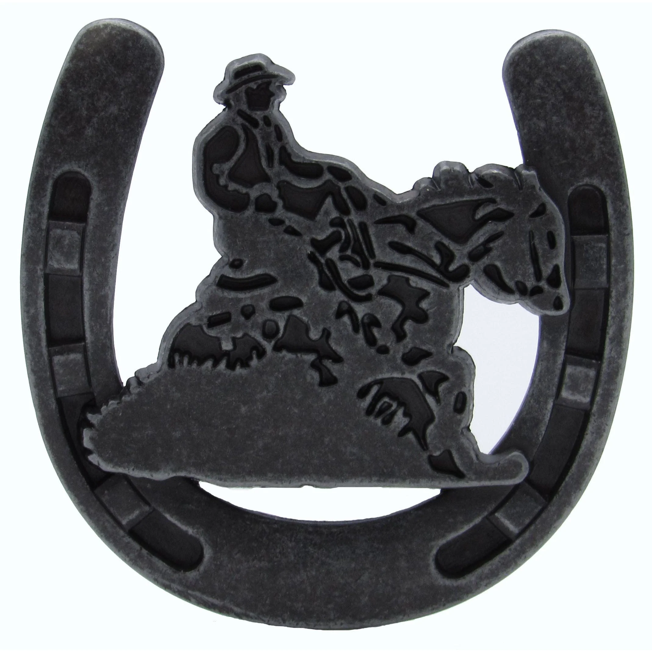 Riding Cowboy Horseshoe Knob, Pewter Oxide - Image 1