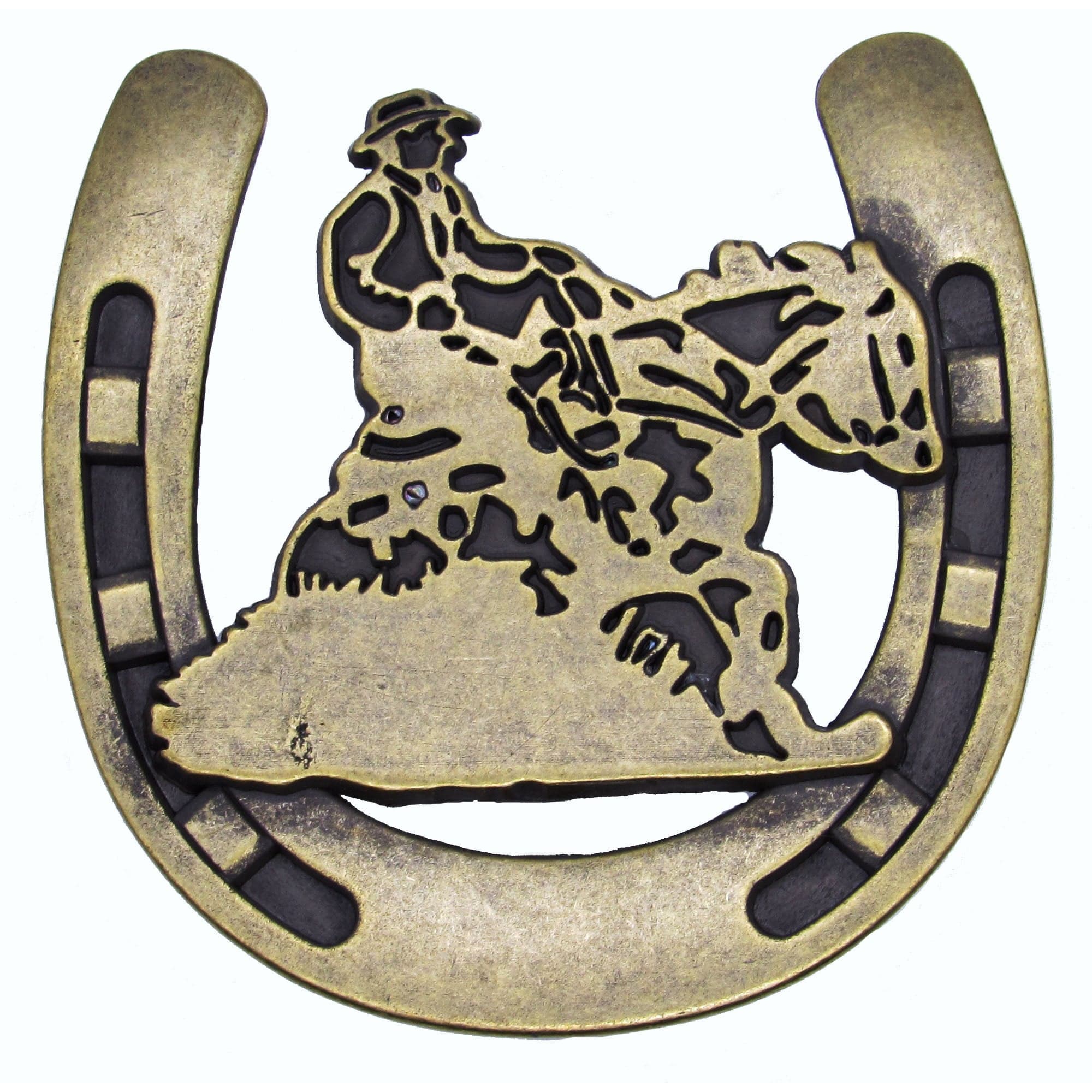 Riding Cowboy Horseshoe Knob, Brass Oxide - Image 1