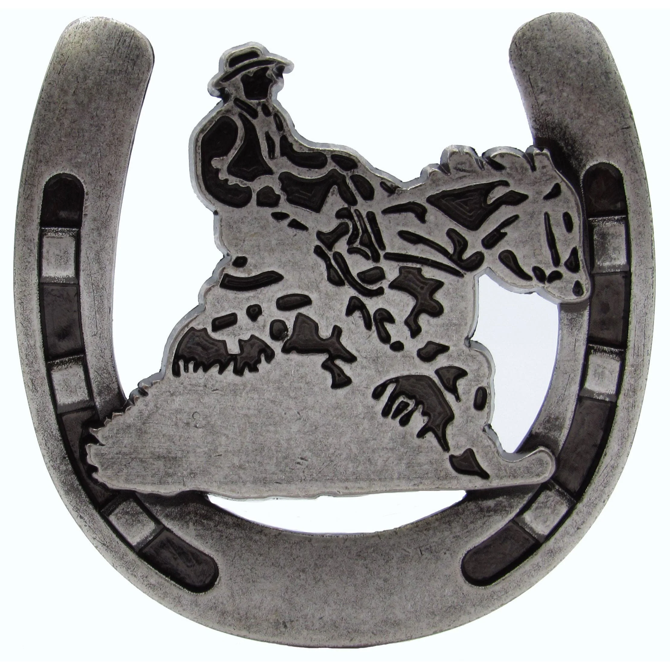 Riding Cowboy Horseshoe Knob, Old Silver - Image 1
