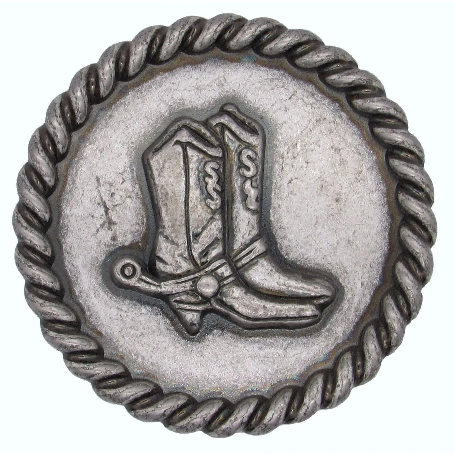 Cowboy Boots with Roped Edge Round Knob, Old Silver