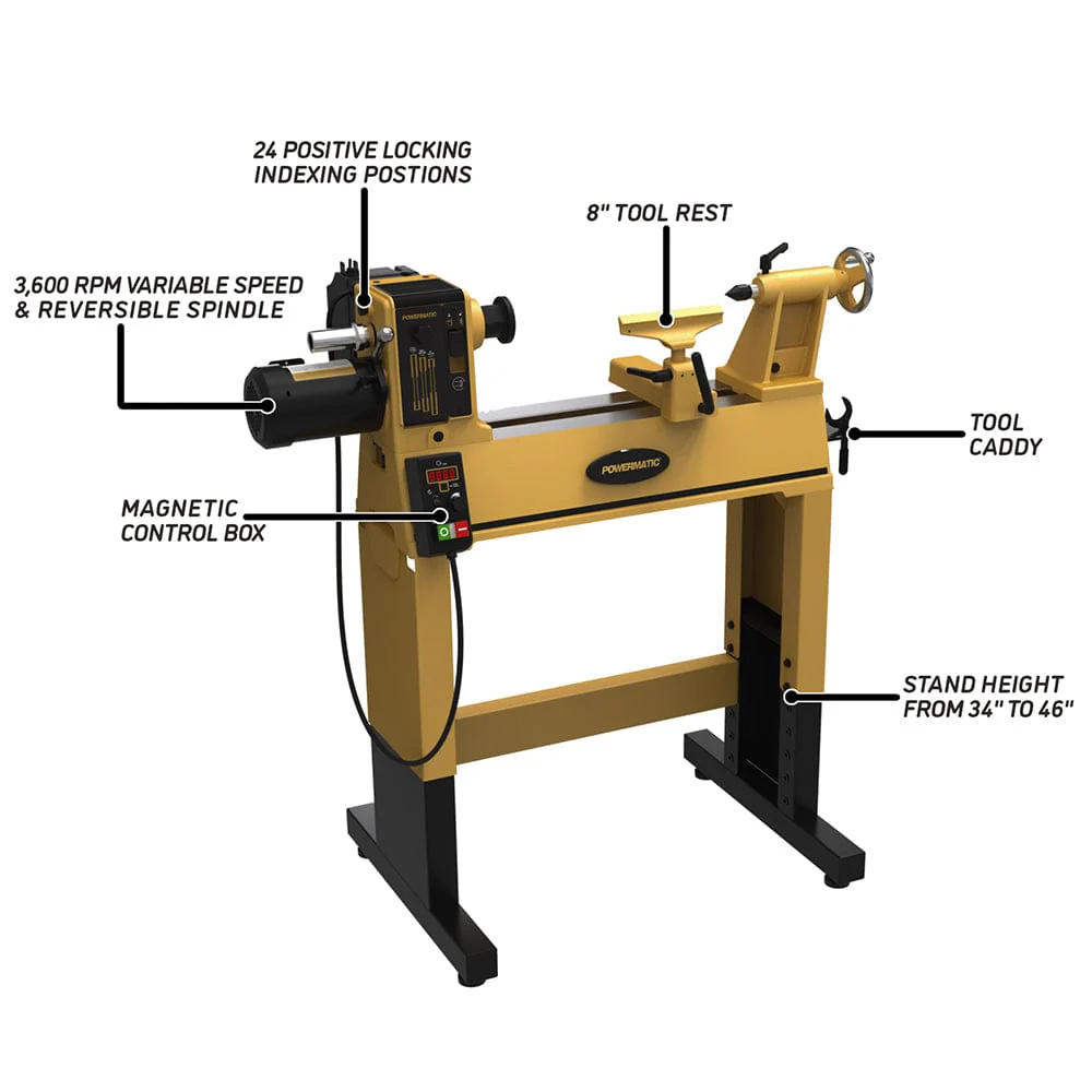 14" x 20" Woodworking Lathe with Stand - 1 HP 1 Ph 115V - PM2014 - Image 2