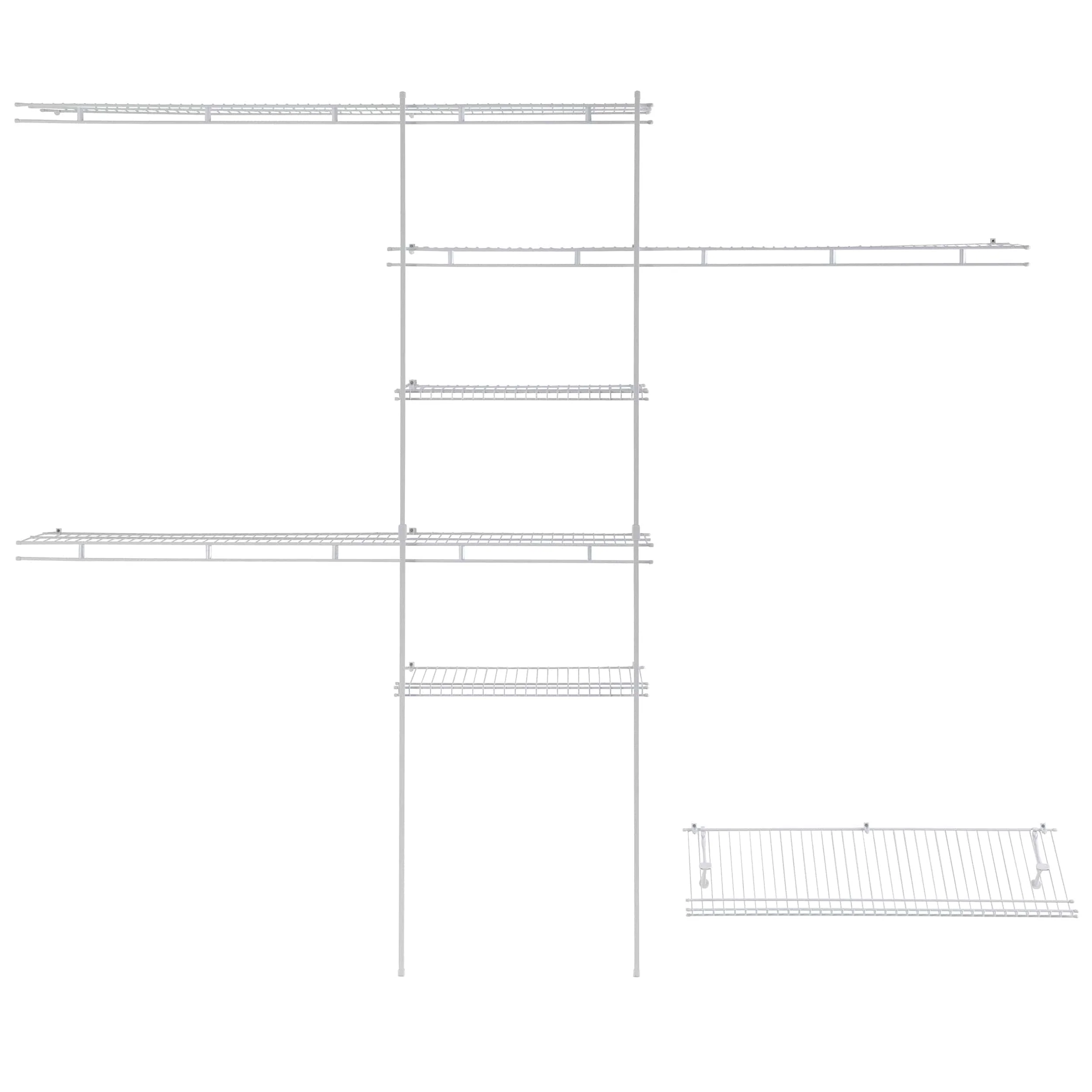 Closet Organizer Kit with Shoe Shelf 5′ – 8′ W Fixed Mount, White