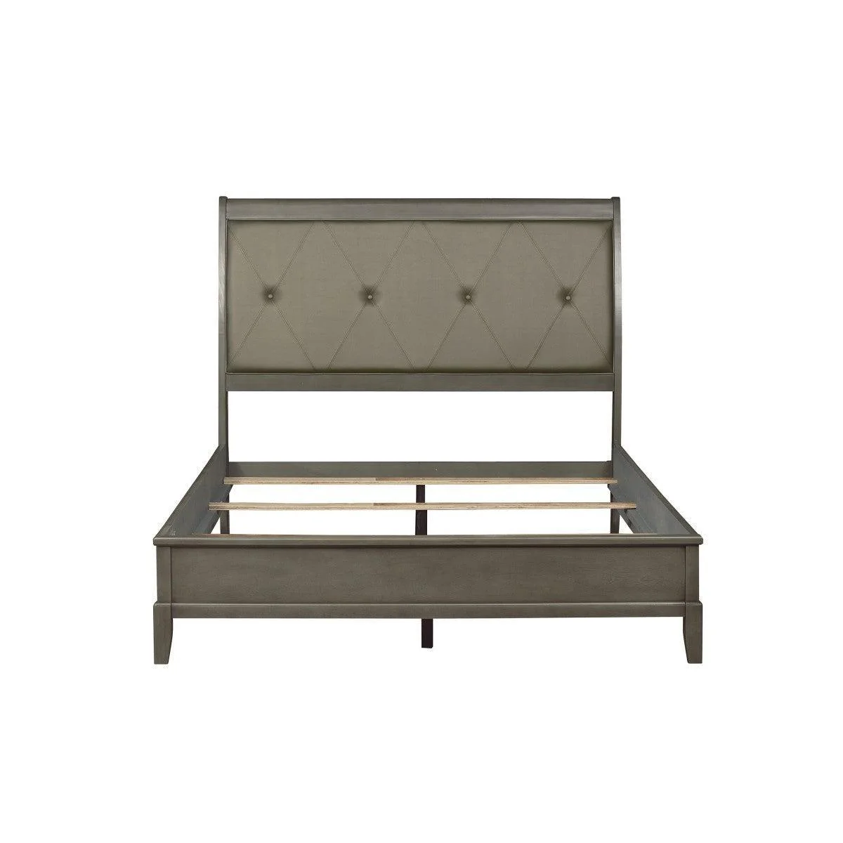 Cotterill Gray Faux Leather Tufted Panel King Bed - Image 2