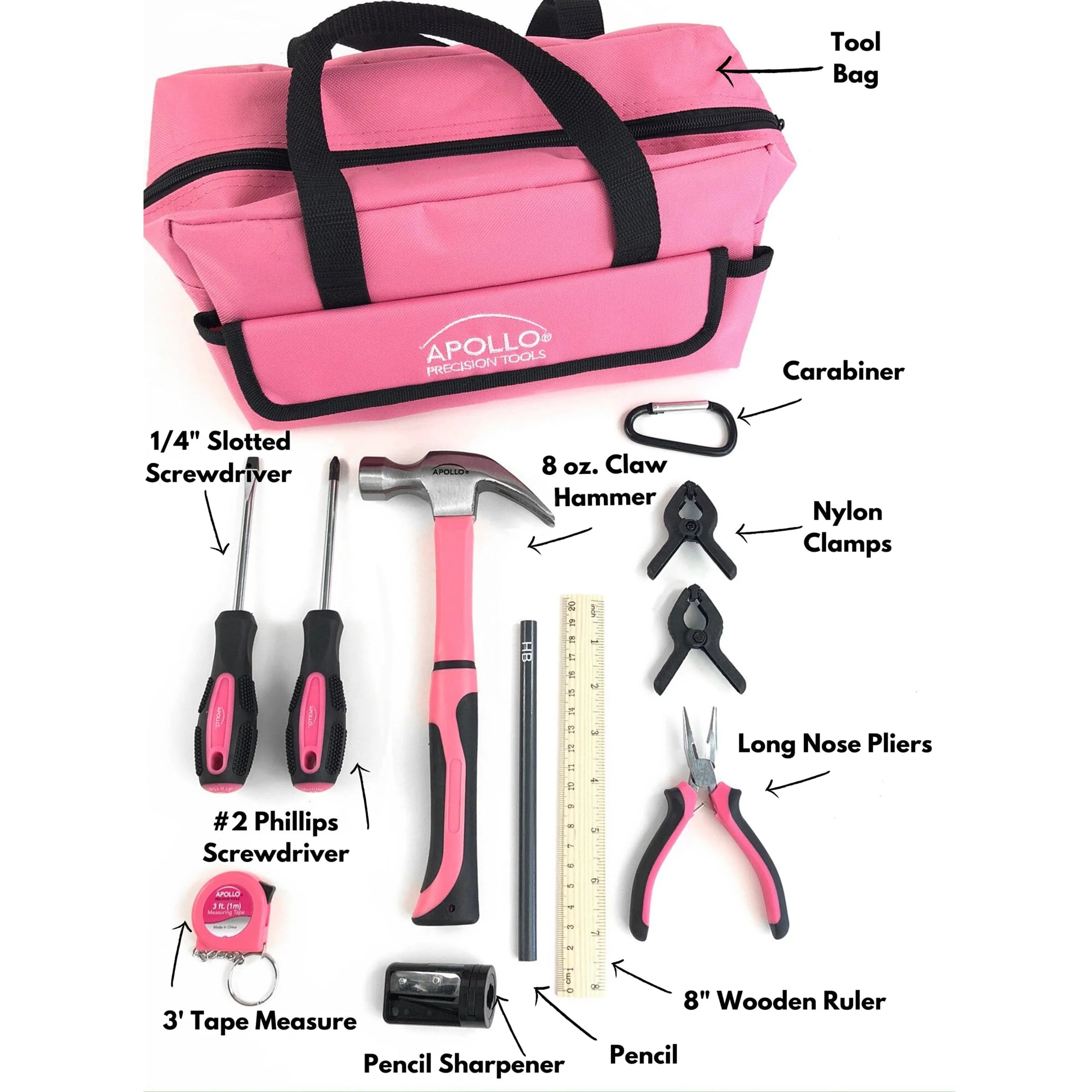 My First Tool Kit, 14 Piece - Pink - Image 3