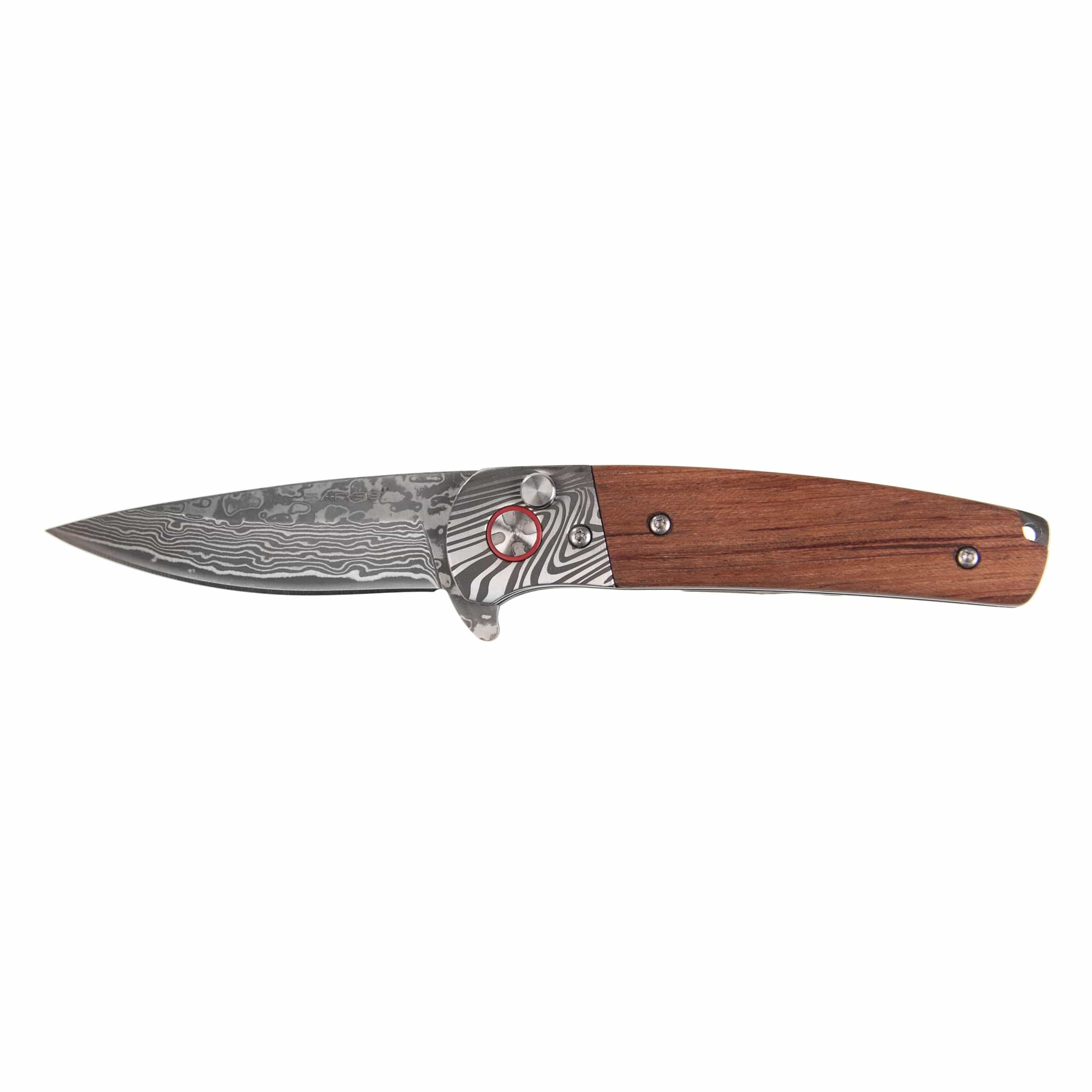 Wildcat – Damascus and Rosewood Folder Knife, Damascus Stainless Steel 2-7/8″ Blade
