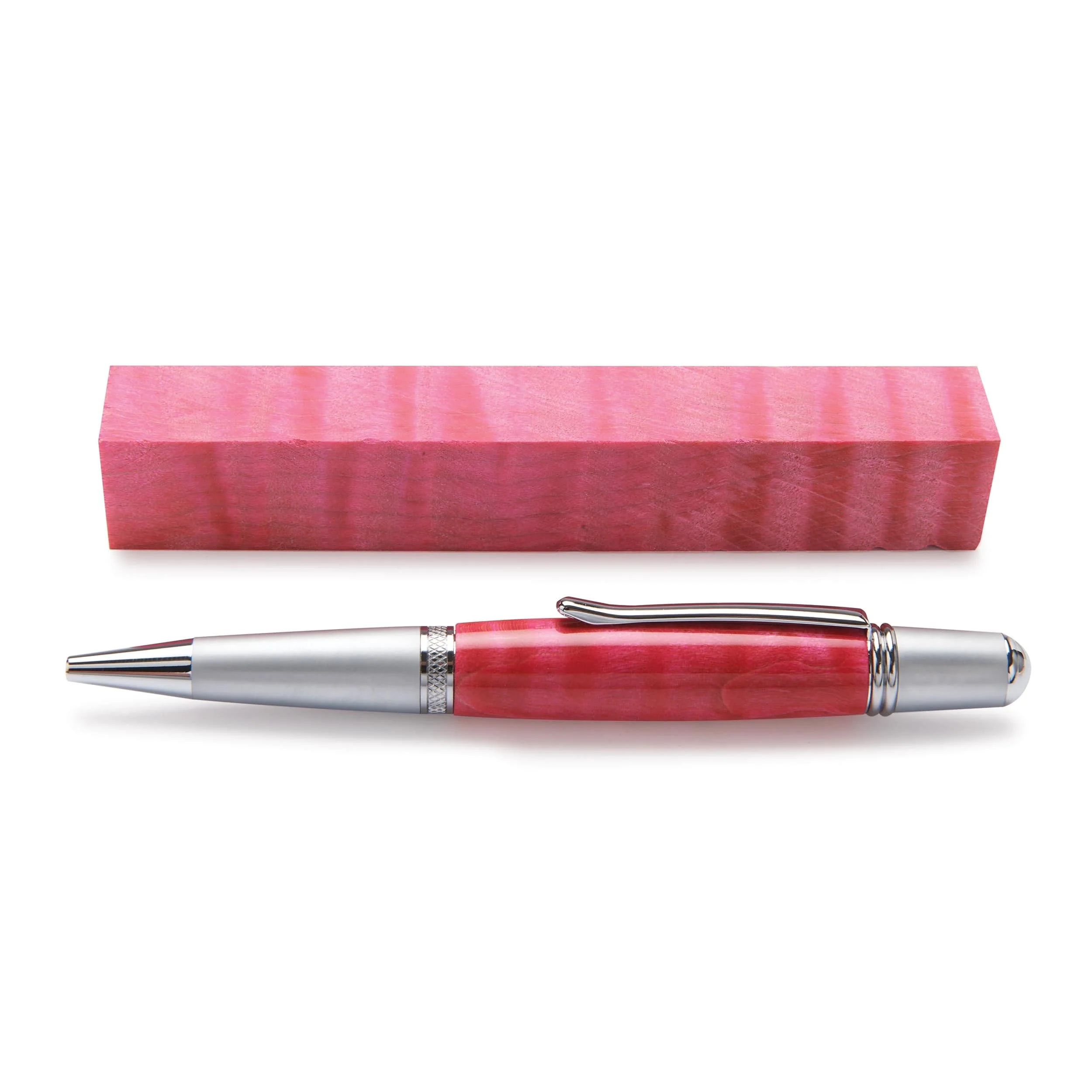 Stabilized & Dyed Curly Maple Pen Blank - 3/4" x 3/4" x 5" - Pink - Image 1