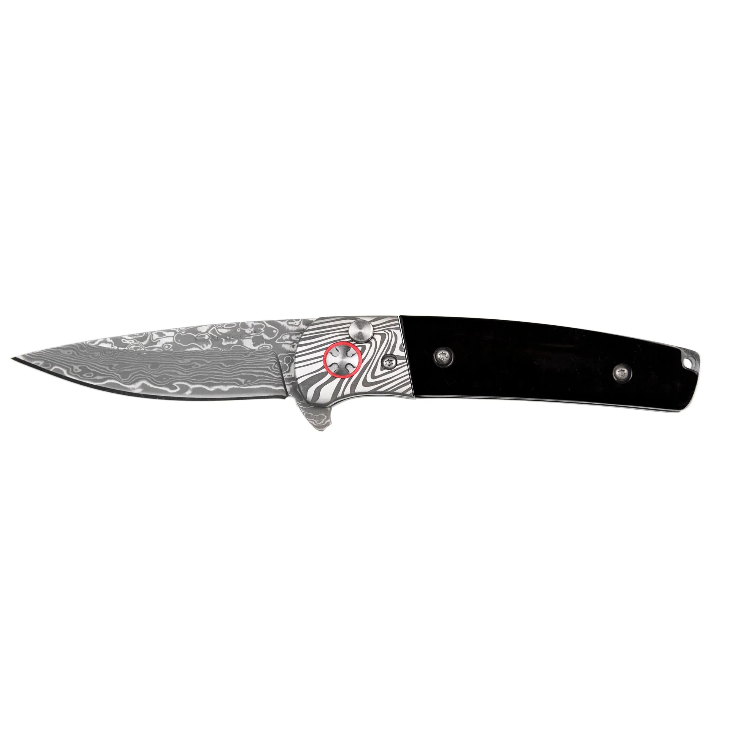 Falcon – Damascus and Buffalo Horn Folder Knife, Stainless Damascus 2-7/8″ Blade