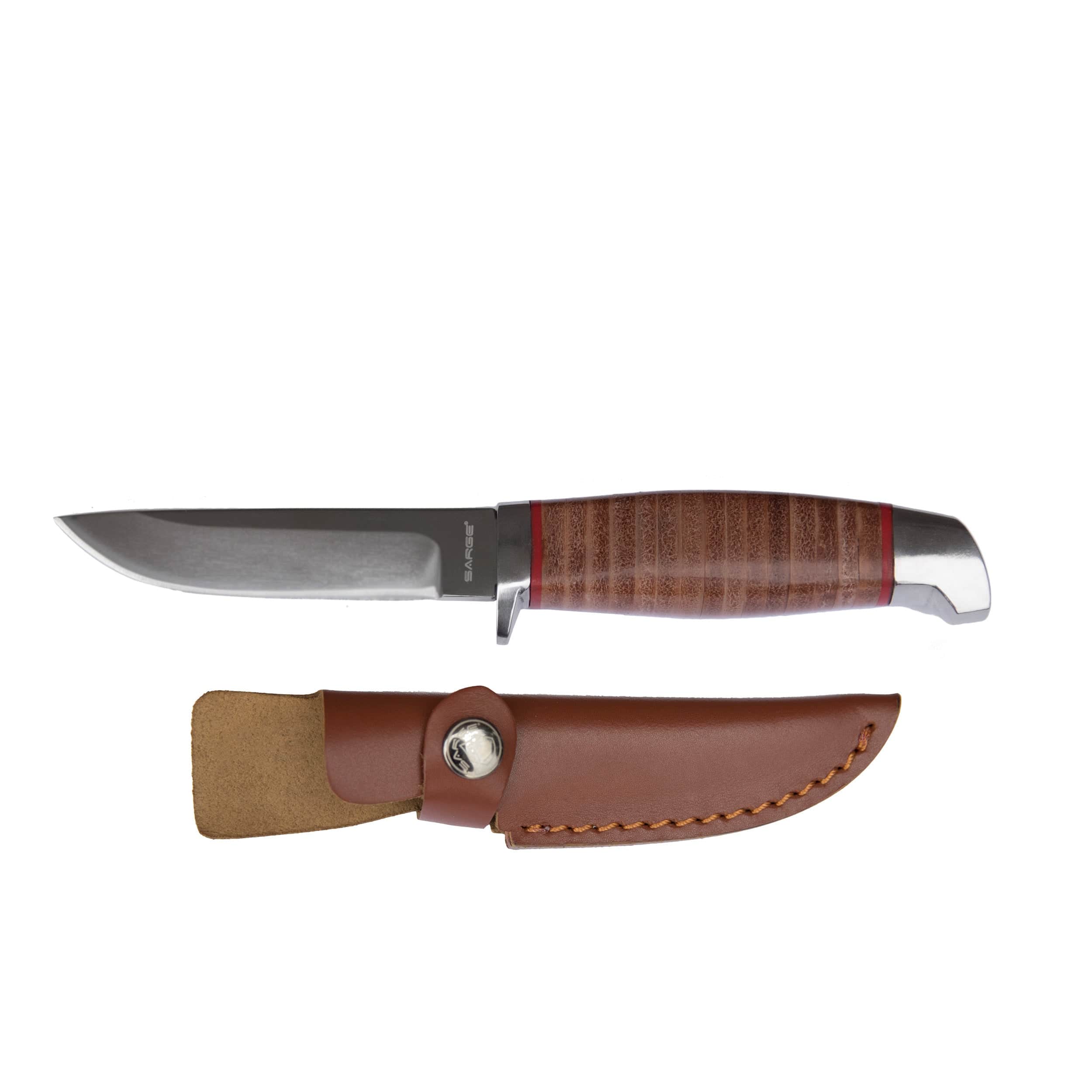 TK Retro - Stacked Leather Fixed Blade Knife, Stainless Steel 3-1/2" Blade - Image 1
