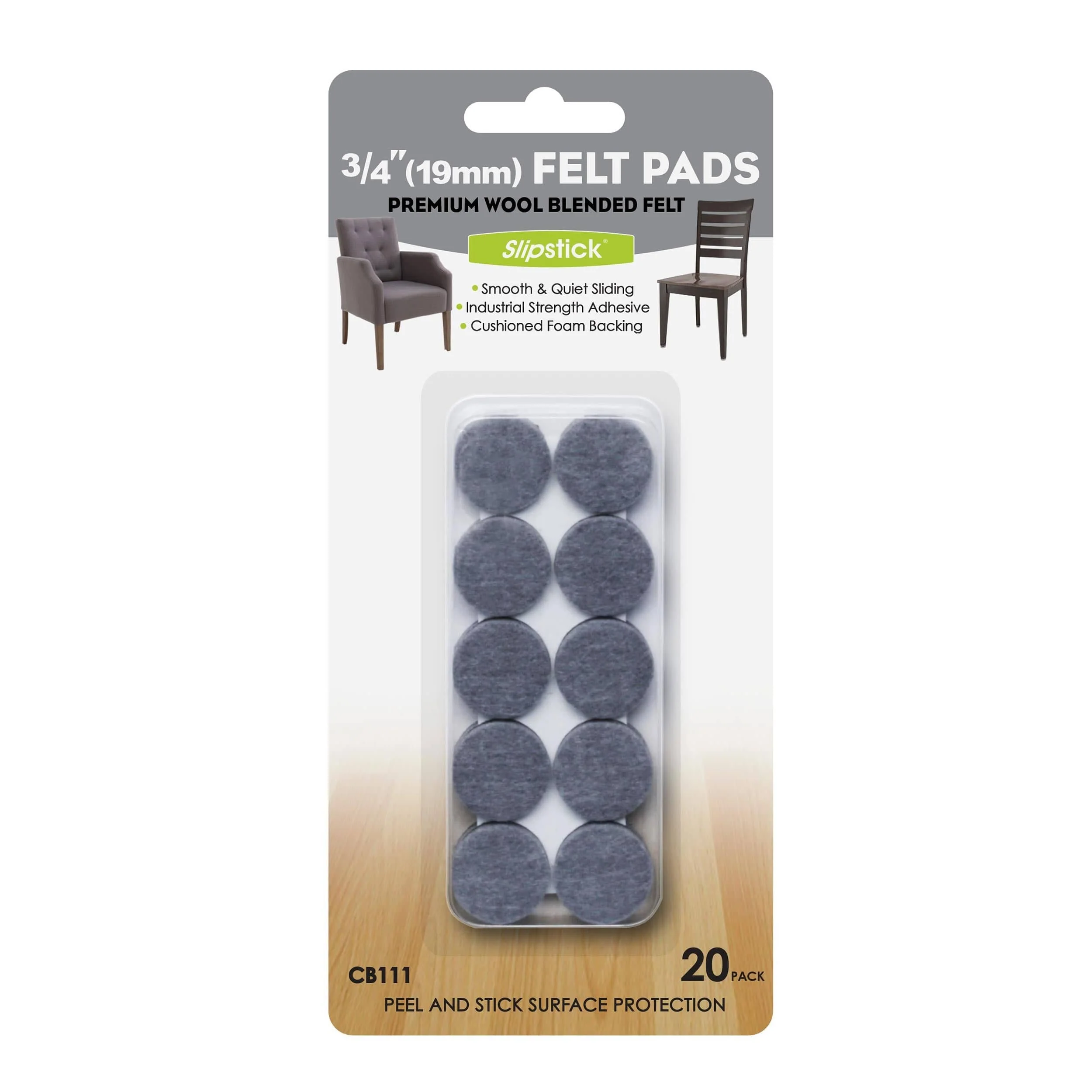 Heavy Duty Self Stick Felt Pads – 3/4″ – Round – 20 Piece