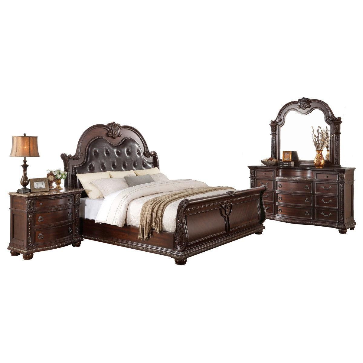 Cavalier Dark Cherry Faux Leather Tufted Sleigh King Bed - Image 3