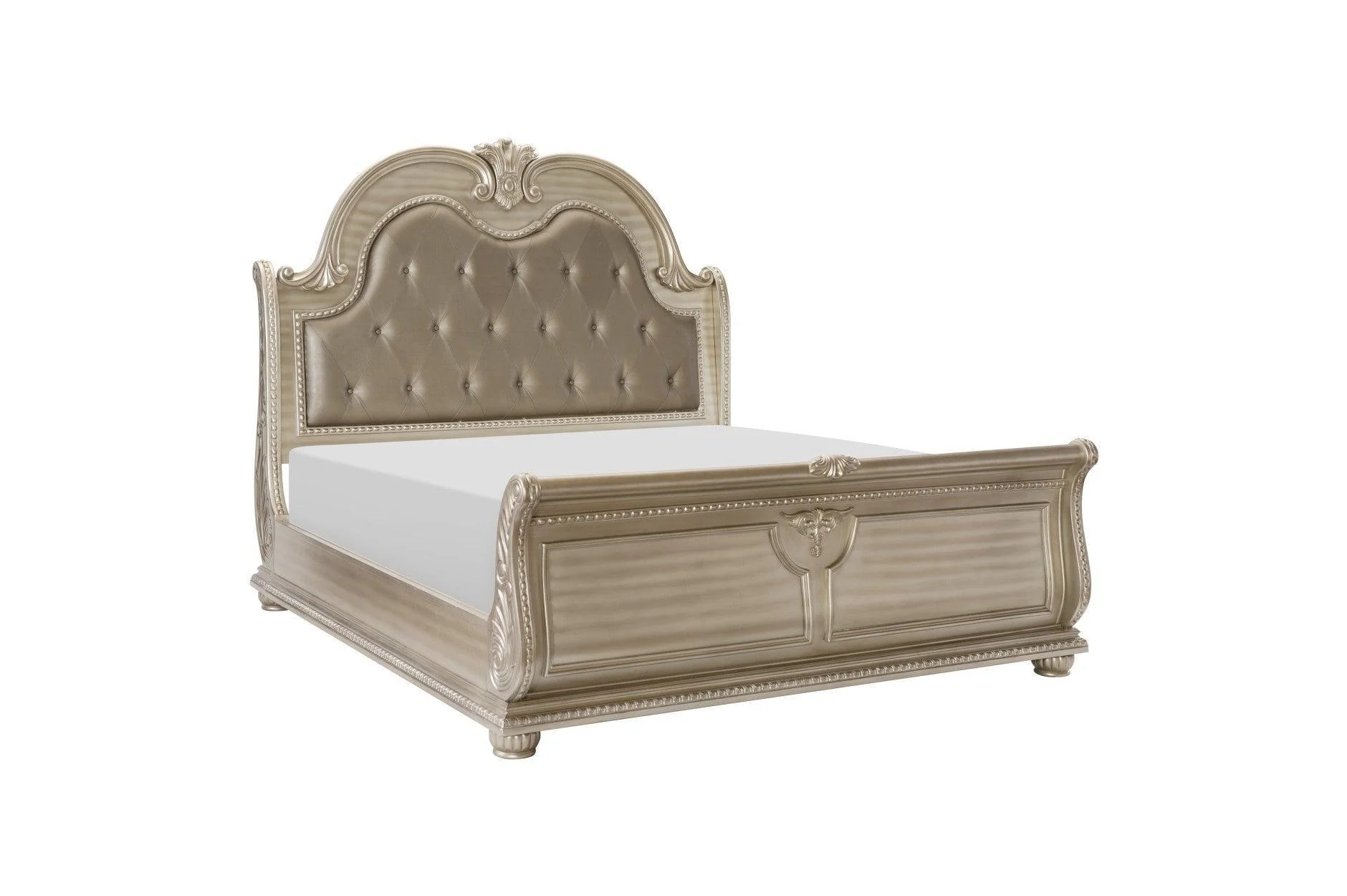 Cavalier Silver Faux Leather Tufted Sleigh Bedroom Set - Image 3