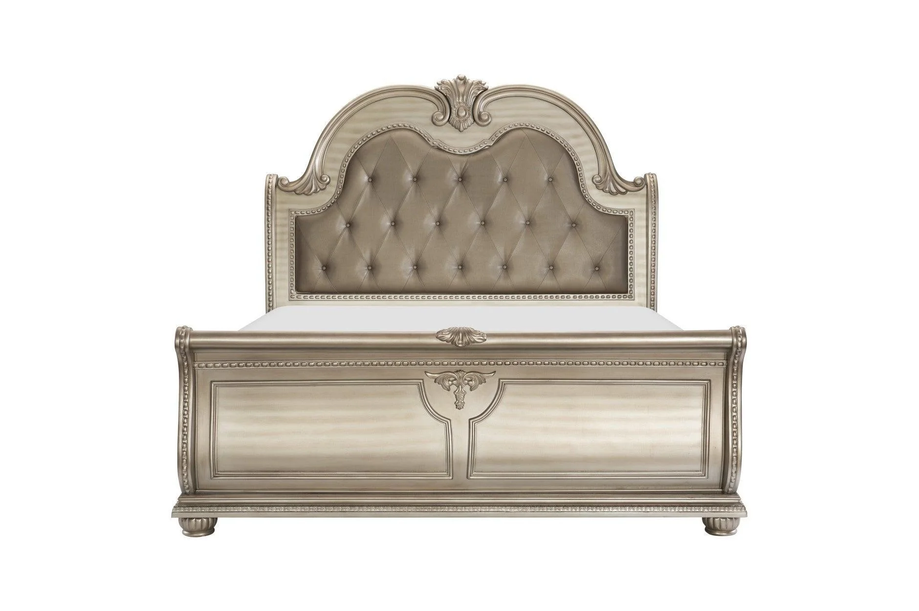 Cavalier Silver Faux Leather Tufted Sleigh Bedroom Set - Image 2