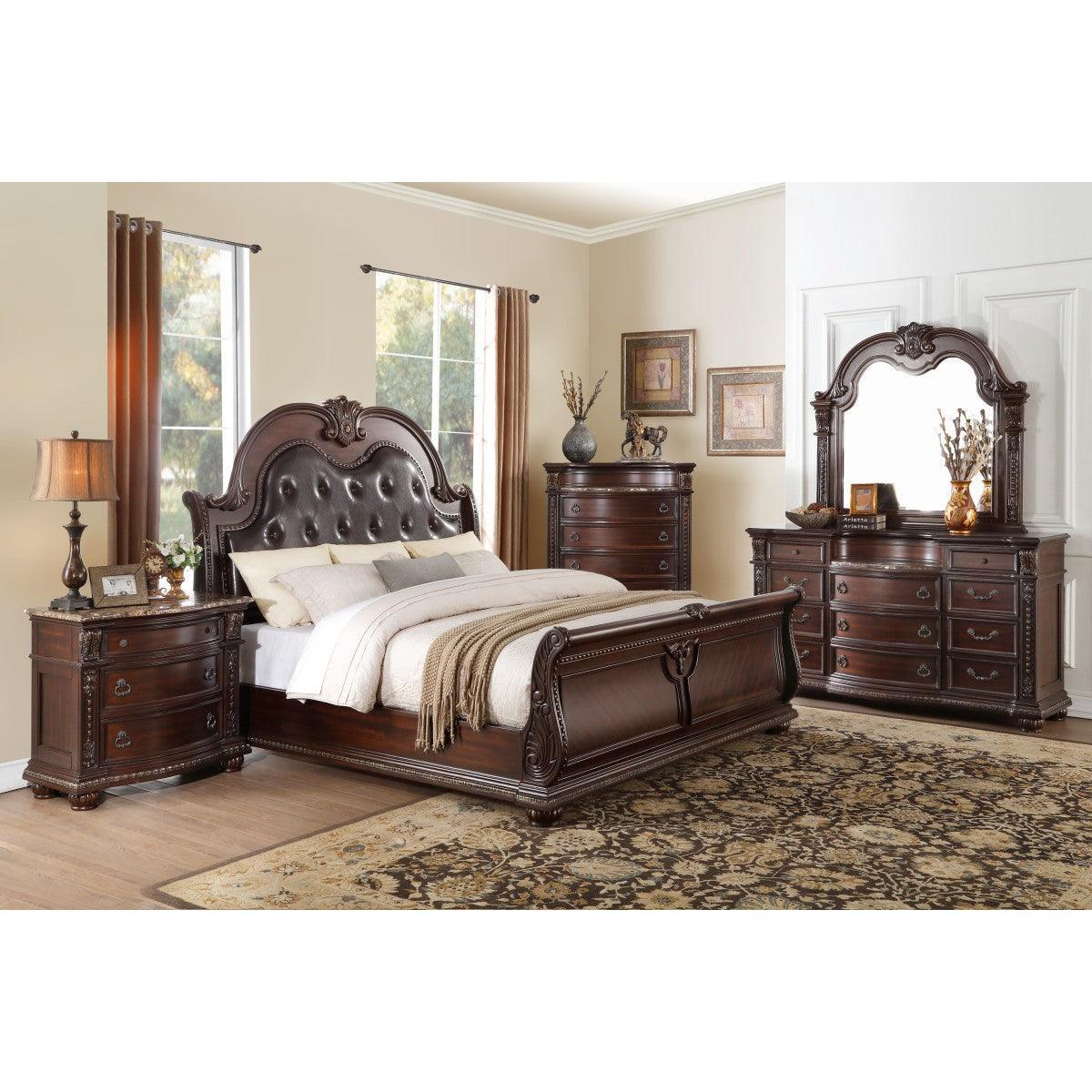 Cavalier Brown Faux Leather Tufted Sleigh Queen Bed - Image 3