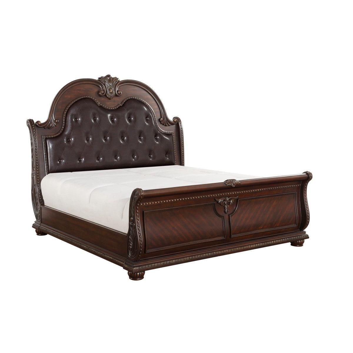 Cavalier Dark Cherry Faux Leather Tufted Sleigh King Bed - Image 2