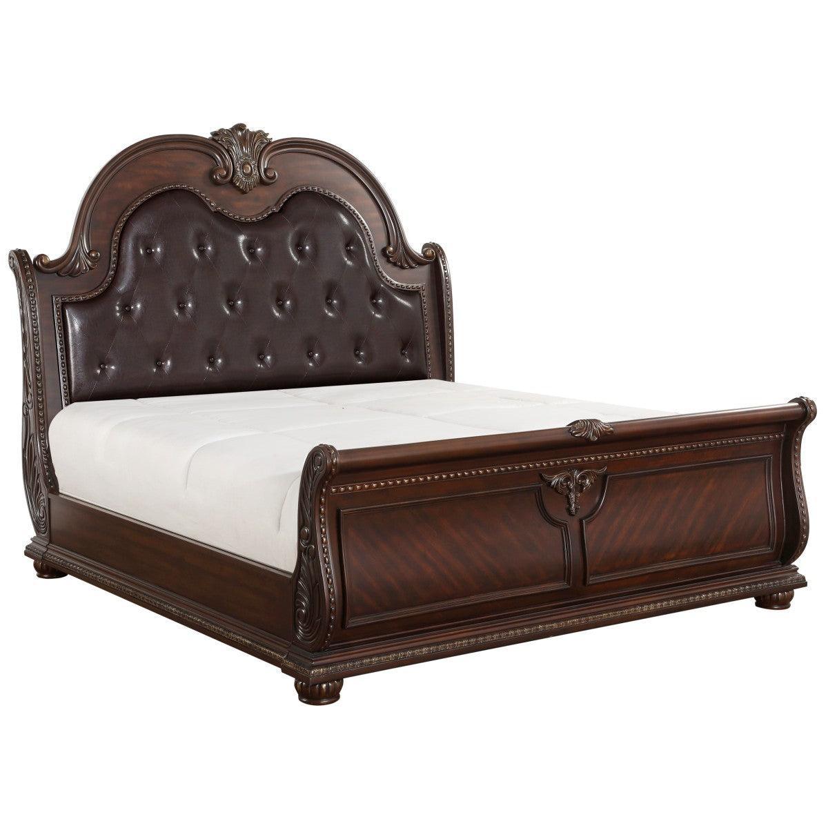 Cavalier Brown Faux Leather Tufted Sleigh Queen Bed - Image 2