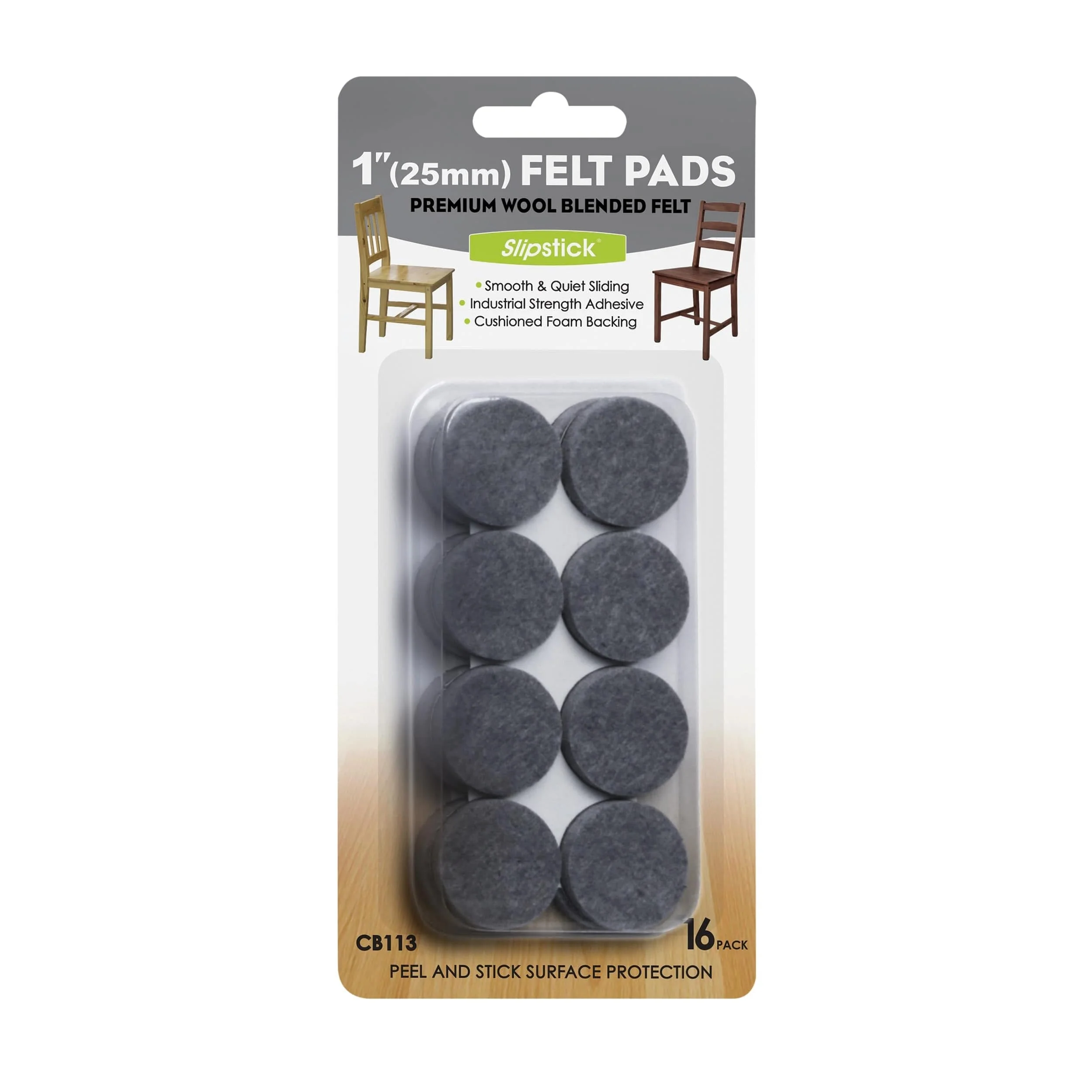 Heavy Duty Self Stick Felt Pads - 1" - Round - 16 Piece - Image 2