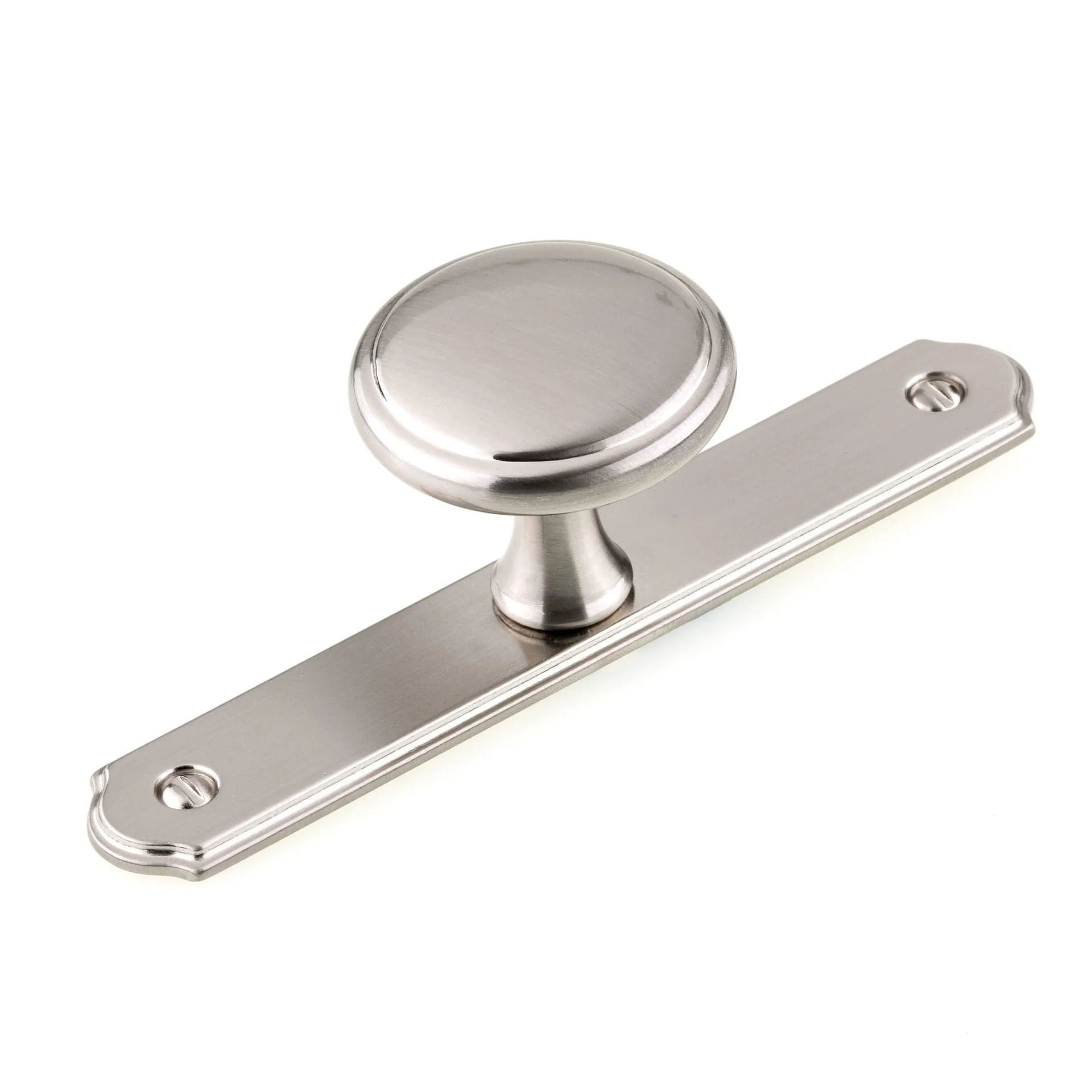 Round Transitional Knob with Removable Rectangular Backplate - 1-9/16" Diameter - Brushed Nickel - Image 1