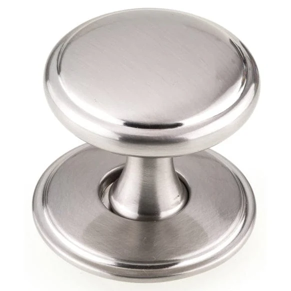 Round Tapered Base Transitional Knob with Removable Backplate - 1-9/16" Diameter - Brushed Nickel - Image 1