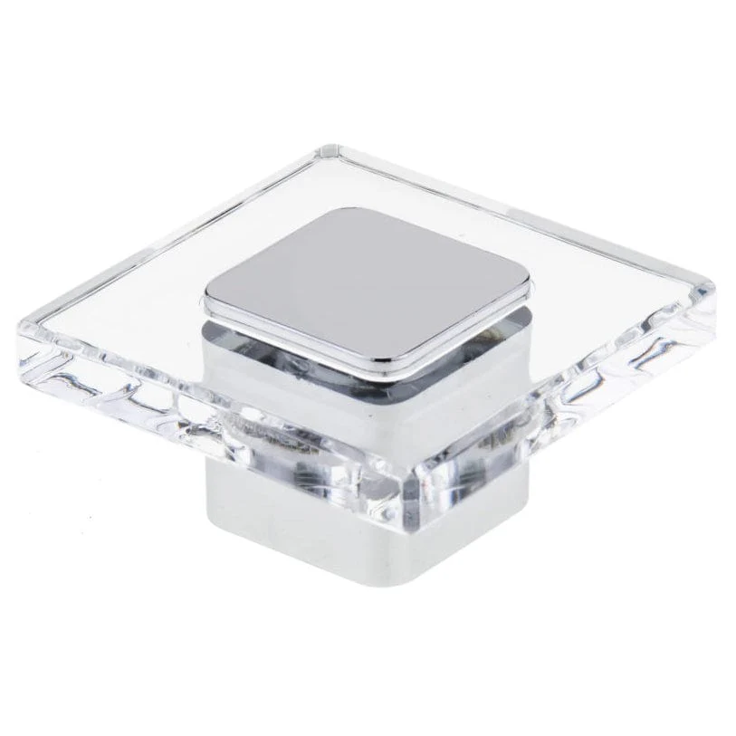 Contemporary Knob, 1-9/16″ x 1-9/16″, Chrome, Clear