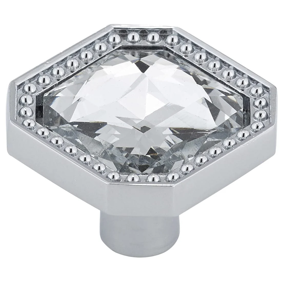Contemporary Knob, 1-1/4″ x 1-1/4″, Chrome, Crystal