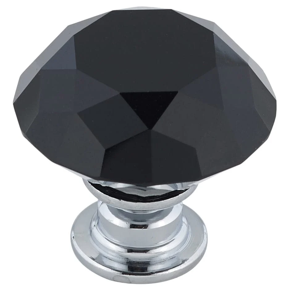 Contemporary Knob, 1-3/16" D, Chrome, Black - Image 1