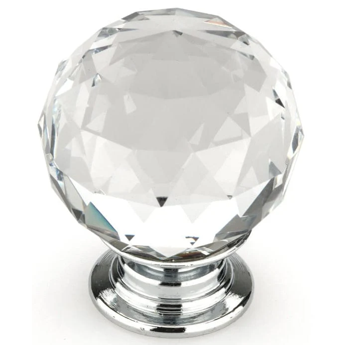 Contemporary Knob, 1-3/16″ D, Crystal, Clear, Chrome