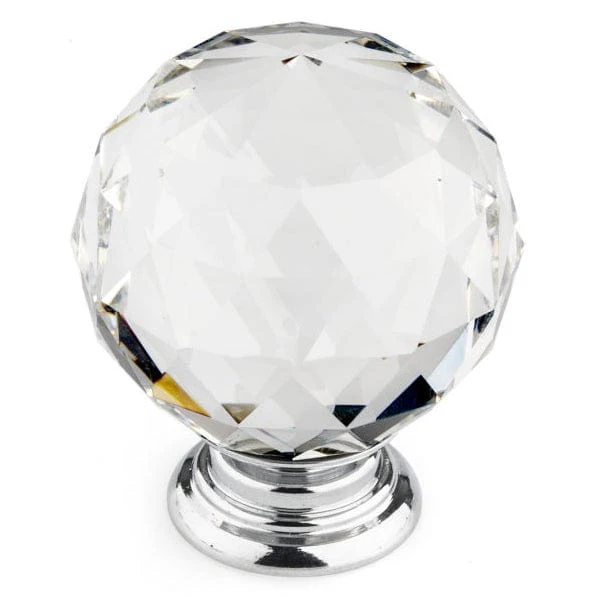 Contemporary Knob, 2" D, Crystal, Clear, Chrome - Image 1