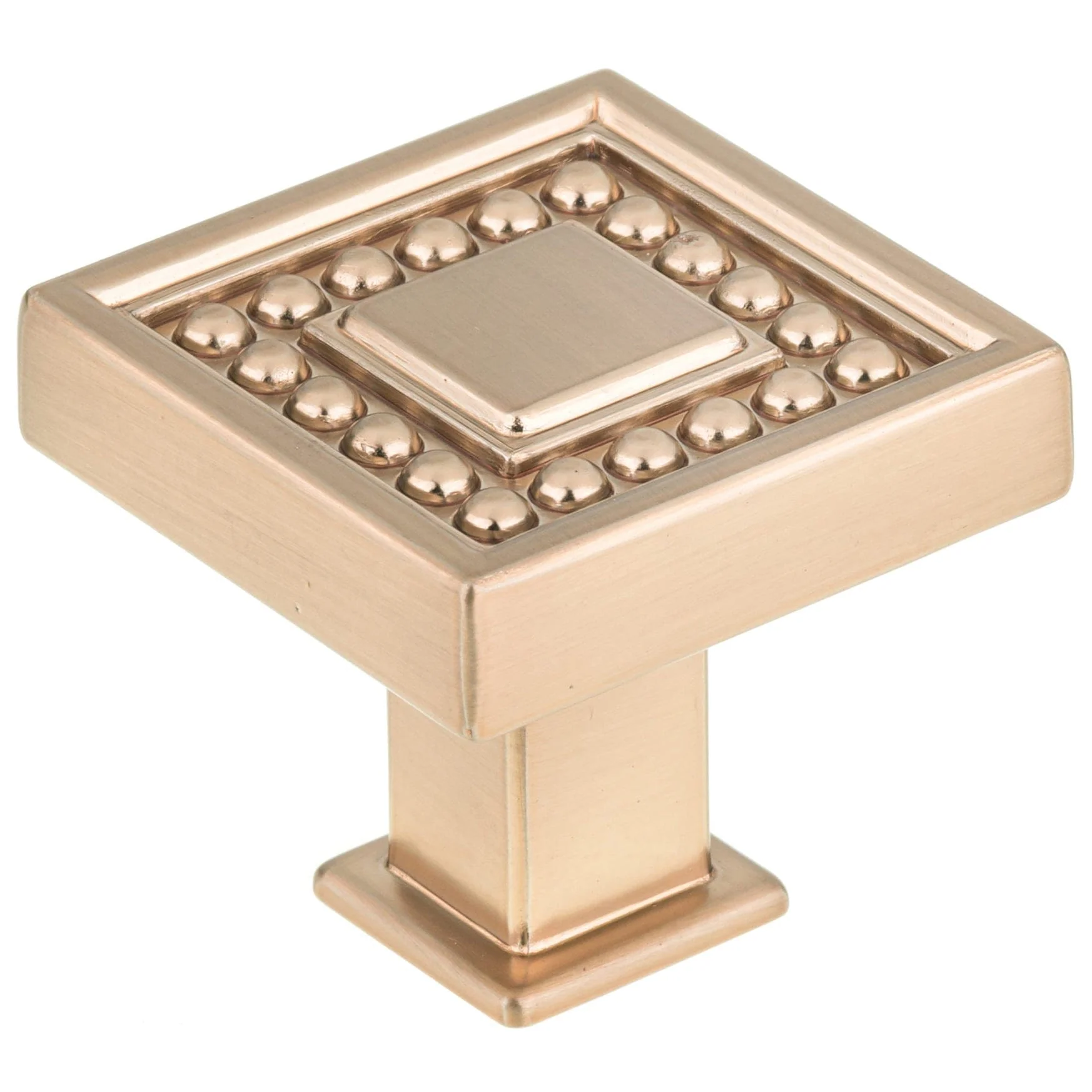 Transitional Beaded Square Knob - 1-5/16" x 1-5/16" - Champagne Bronze - Image 1