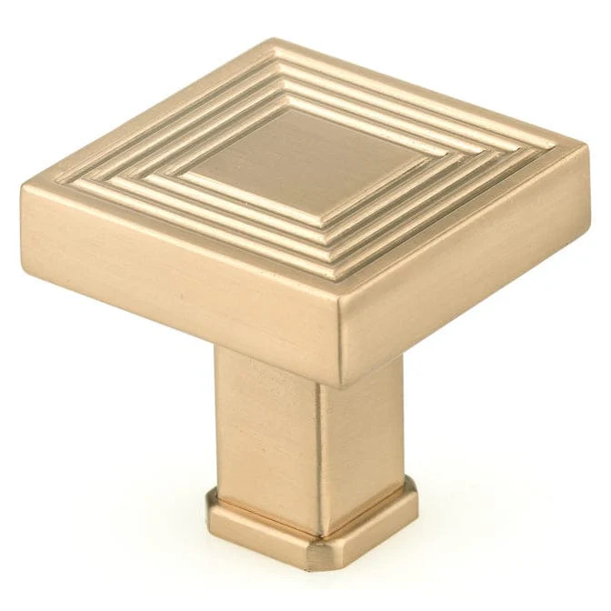 Transitional Square Knob – 1-3/8″ x 1-3/8″ – Champagne Bronze