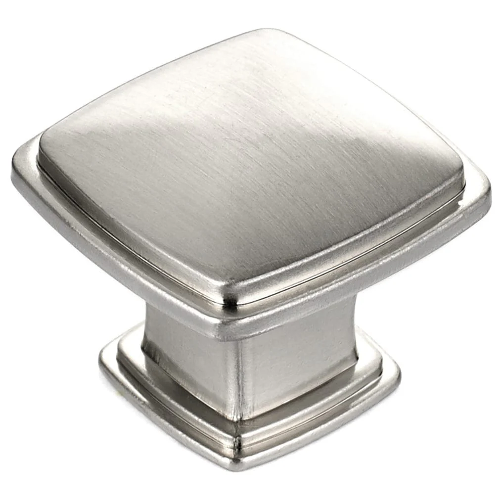 Transitional Knob, 1-7/32" x 1-7/32", Brushed Nickel - Image 1